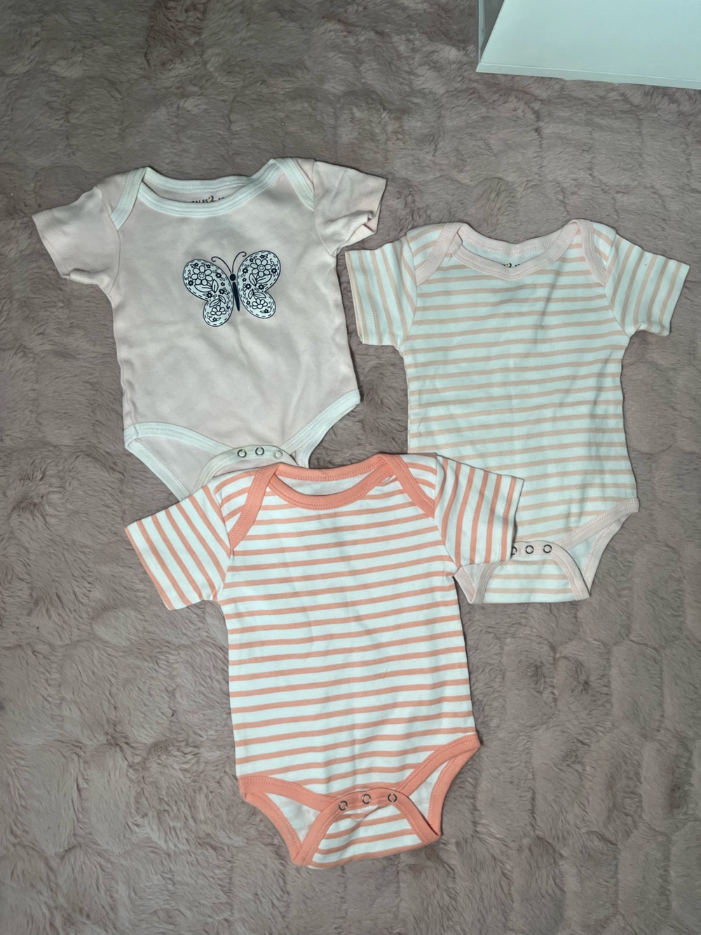 3-Pack Pink Stripe & White Butterfly Baby One-Pieces